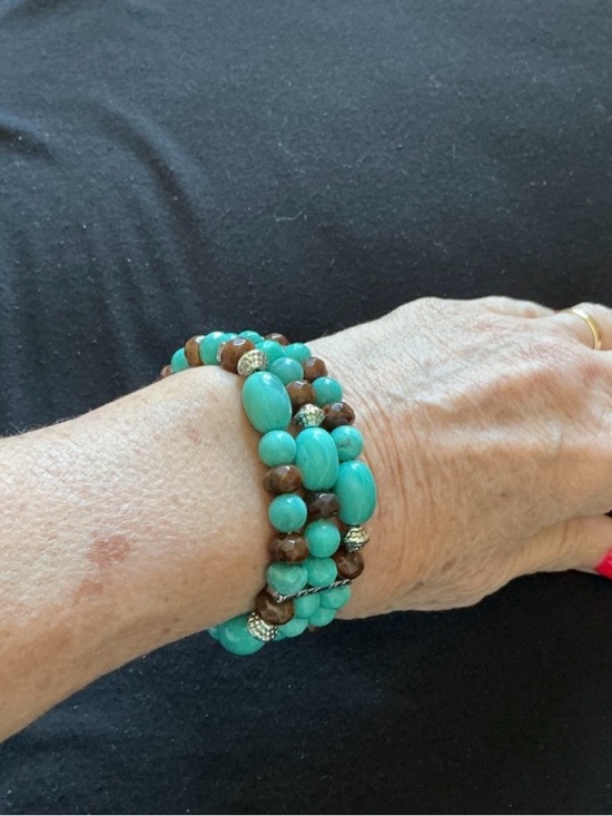 Jewelry - Turquoise and Brown Beaded Stretch Bracelet